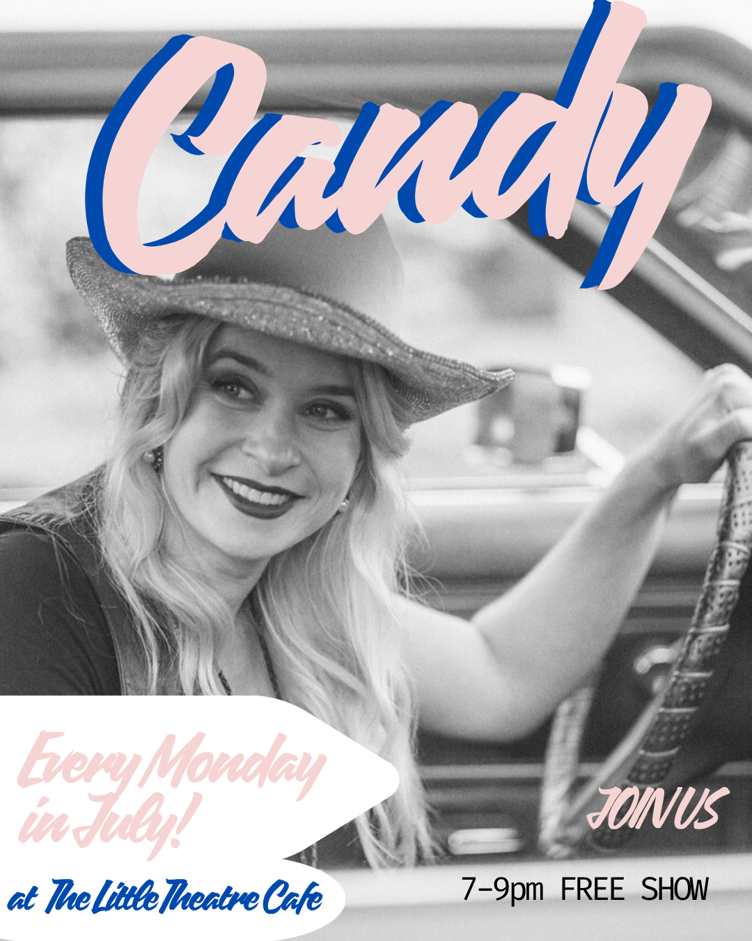 Candy Residency.png Candy wearing a sunhat while driving a classic car